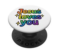 Jesus Loves You Rainbow Sparkle Faith Cadeau Amusant PopSockets PopGrip Adhésif