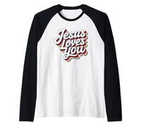 Jesus Loves You Retro Vintage Christian Men Women Kids Manche Raglan