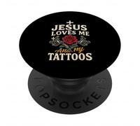 Jésus M'aime Et Mes Tatouages PopSockets PopGrip Adhésif