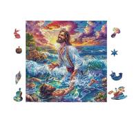 Jésus Marchant sur l'eau 100 Pieces Casse-tête Adulte en Carton Rigide Très Difficile Niveau Expert Thérapie Occupationnelle Anti-Stress Cadeau Fête des Pères 28x28cm
