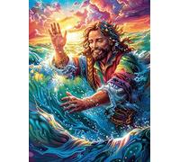 Jésus Marchant sur l'eau 500 Pieces Casse-tête Créatif en Carton Épais Rigide Difficulté Moyenne Activité Manuelle Loisir Créatif Cadeau Noël Qualité Premium 500 PCS