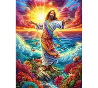 Jésus Marchant sur l'eau 500 Pieces Casse-tête pour Ado en Carton Haute Densité Épais Animal Mignon de Conte de fées Facile Débutant Jeu De Société Soirée Entre Amis Cadeau Fête des Pères 500 PCS