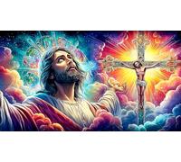 Jésus-on-The-Cross Puzzle pour Adultes 1000 pièces Papier recyclé Défi de Jeu éducatif pour décoration Murale et Cadeaux 70x50cm/1000pcs