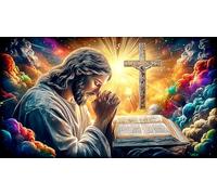 Jésus-on-The-Cross Puzzle pour Toute la Famille Cadeau pour Femmes et Hommes 1000 pièces Papier recyclé Jeu Familial Amusant & Stimulant Jeux éducatifs 38x26cm/1000pcs