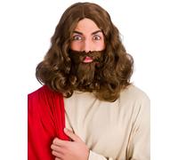 Jésus Perruque + Barbe Long Brun Religieux Biblique Hommes Accessoire