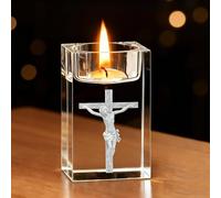 Jesus Photophore Bougeoir Verre Pied Transparent en Cristal K9 pour Bougies Chauffe-Plat Flottantes Votives Décoration de Maison Salon Mariage Fête Noël