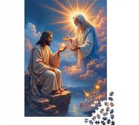 Jesus Prayer Scene 1000 Piece Jigsaw Puzzle Jesus with Heavenly Figure for Adults Teens Educational Game Decompression 52x38cm 1000pcs