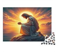 Jésus priant au Coucher du Soleil Puzzle 1000 Pièces Papier recyclé pour Adultes Puzzle pour Adultes Jeu Familial Amusant et Stimulant pour Adultes et Enfants à partir de 12 Ans 52x38cm/1000pcs