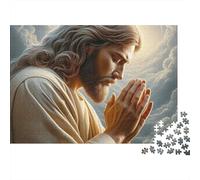 Jésus prière Difficile 1000 pièces Puzzle pour Adultes Jésus priant dévotement sous Nuages célestes Premium Robuste Haute qualité Vibrant Stimulant soulagement du Stress 52x38cm/1000pcs