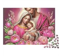 Jésus Puzzle 1000pcs pour Adultes La Sainte Famille entourée de Fleurs Roses Jeu éducatif idéal pour se détendre 52x38 cm/1000pcs