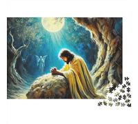 Jésus-Puzzle Religieux au Clair de Lune et prière sacrée-1000 pièces-Carton Robuste-Idéal pour Les Voyages,Les séjours à la Maison ou en Groupe (Famille,Adultes,Adolescents,Couples)-52x38cm