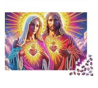 Jésus-Puzzle Religieux Cœurs Sacrés Jumeaux 1000 pièces,Carton Robuste de qualité supérieure,encadrable,idéal Les Voyages,Les séjours à la Maison ou Adultes,Couples, et débutants.38x26cm/1000 pièces