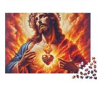 Jésus-Puzzle Religieux Sacré-Cœur-1000 pièces-Carton Lisse de qualité supérieure-Idéal pour se détendre et Passer Un Moment agréable en couple-52x38cm