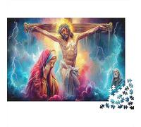 Jésus - Religion Papier Premium Jésus sur la Croix avec Marie aux Pieds Puzzle à Monter soi-même Cadeau de Noël Stimulant Mental 52x38cm/1000 pièces