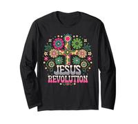 Jesus Revolution Christian Faith Retro Groovy Hippie Fleur Manche Longue