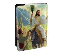 Jesus Rides On A Donkey Étui de passeport imprimé en cuir synthétique pour homme et femme, 16,5 cm, Noir , Taille unique