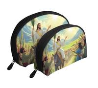 Jesus Rides On A Donkey Lot de 2 trousses de toilette de voyage portables, blanc, Taille unique