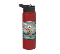 Jesus Riding in Space T-Rex Dinosaure Meme Sci-Fi Believers Stainless Steel Insulated Water Bottle