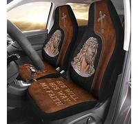Jésus Sa Volonté Sa Voie Ma Foi Patron en Cuir 2 Pièces Siège Avant Housses Respirantes Housses De Siège De Voiture Avant Durable Housse Couverture Couvre Sieges Universel pour SUV Voitures Bus