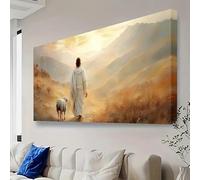 Jésus sauvant l'agneau, toile murale classique, grande décoration murale pour salon, chambre (50 x 100 cm, toile enveloppée)