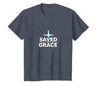 Jésus Sauve - Sauvé par la grâce - Croix de la Foi chrétienne T-Shirt, Enfant, Bleu Chiné, 8 Ans