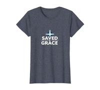 Jésus Sauve - Sauvé par la grâce - Croix de la Foi chrétienne T-Shirt, Femme, Bleu Chiné, 3XL