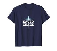Jésus Sauve - Sauvé par la grâce - Croix de la Foi chrétienne T-Shirt, Homme, Bleu Marine, M