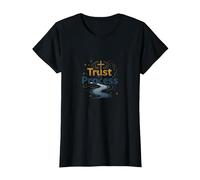 Jésus Sauve : Trust The Process Christian Faith Citation T-Shirt, Femme, Noir, XS