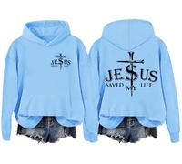 Jesus Saved My Life Sweat à capuche chrétien pour homme femme verset biblique chrétien, Bleu (Carolina blue), M