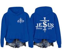 Jesus Saved My Life Sweat à capuche chrétien pour homme femme verset biblique chrétien, bleu marine, M
