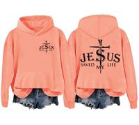 Jesus Saved My Life Sweat à capuche chrétien pour homme femme verset biblique chrétien, Orange, M