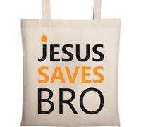 Jesus Saves Bro Sac fourre-tout minimaliste en coton écologique avec logo chrétien Beige