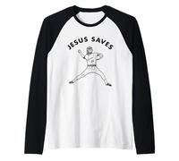 Jesus Saves Chemise Religieuse chrétienne Faith Baseball Blanc V Manche Raglan