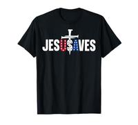 Jesus Saves Christian Cross Drapeau USA T-Shirt