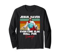 Jesus Saves Everyone Else Roll for Damage Chrétien Manche Longue
