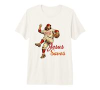 Jesus Saves Funny Baseball Meme Christian Religious Humor T-Shirt Haut de Gamme