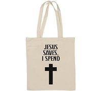 Jesus Saves I Spend Cross Sac fourre-tout en coton naturel Blanc