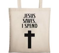 Jesus Saves I Spend Cross Sac fourre-tout en coton naturel écologique Beige