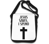 Jesus Saves I Spend Sac à bandoulière Motif croix Blanc