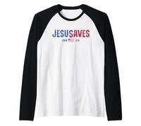 Jesus Saves JesUSAves USA Flag Patriotic Christian Tee Manche Raglan
