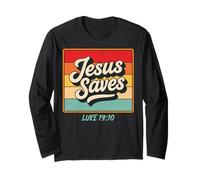Jesus Saves Luke 19:10 Retro Vintage Christian Bible Verse Manche Longue