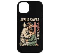 Jesus Saves Manga chrétien Dessin animé Japonais Coque pour iPhone 14 Plus