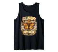 Jesus Saves Monarque Papillon Croix Chrétienne Vintage Boho Débardeur