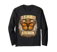 Jesus Saves Monarque Papillon Croix Chrétienne Vintage Boho Manche Longue