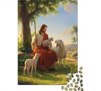 Jesus Shepherd Scene Adult Puzzle for Decompression Jesus with Sacred Heart Educational Game Challenge 1000 Piece 38x26cm 1000pcs