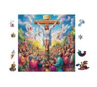 Jésus sur la Croix with Angels 100 Pièces Puzzle Expert Confirmé en Voitureton Anti-Déchirure Très Difficile Haute Difficulté Motif Complexe Idée Cadeau Anniversaire Premium 28x28cm