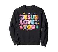 Jésus t'aime, Art Positif coloré, rétro, Foi chrétienne Sweatshirt