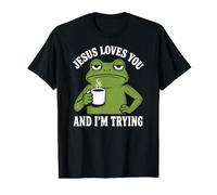 Jésus t'aime et Je suis en Train d'essayer Le café drôle Christian Frog T-Shirt Graphique avec Valeur