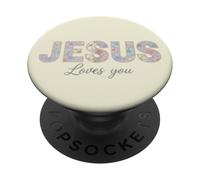 Jésus t'aime : Une Foi chrétienne Florale bénie PopSockets PopGrip Adhésif