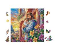 Jésus Tenant l'enfant 100 Pieces Casse-tête Débutant en Carton Haute Qualité Facile Apprentissage Loisir Créatif Décoration Murale Cadeau Saint Valentin 28x28cm